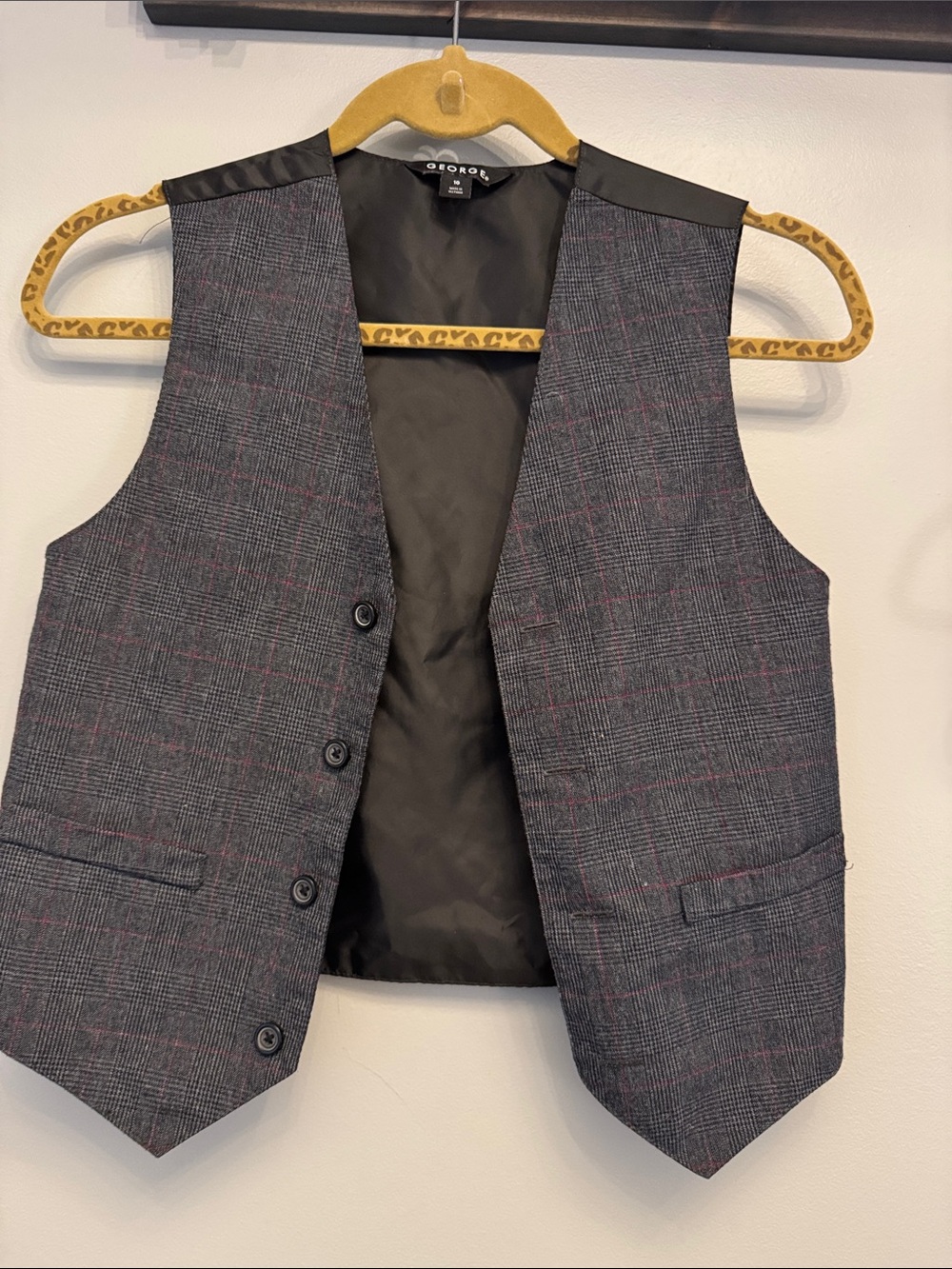 George Charcoal Plaid Waistcoat with Subtle Red Windowpane